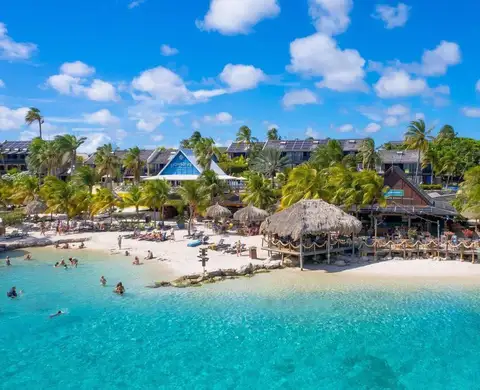 De huisrif van lionsdive beach resort op het eiland curacao