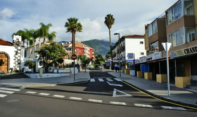 Straat met palmen in het centrum van Puerto de la Cruz
